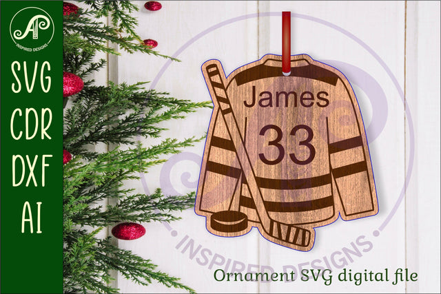 Ice Hockey shirt Christmas Ornament SVG laser cut SVG APInspireddesigns 