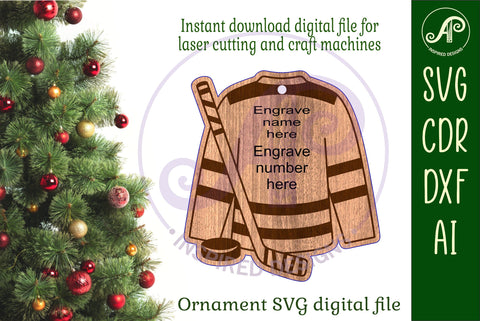 Ice Hockey shirt Christmas Ornament SVG laser cut SVG APInspireddesigns 