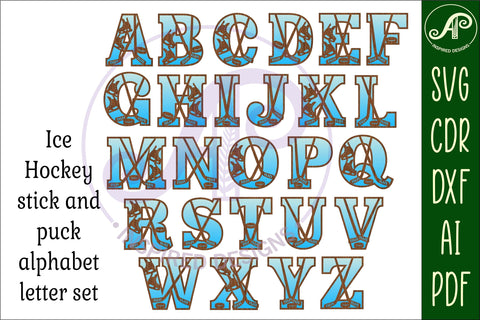Ice Hockey stick and puck letters alphabet set. 26 layered SVG APInspireddesigns 