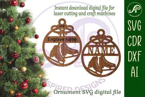 Ice skater Christmas Ornament SVG laser cut SVG APInspireddesigns 