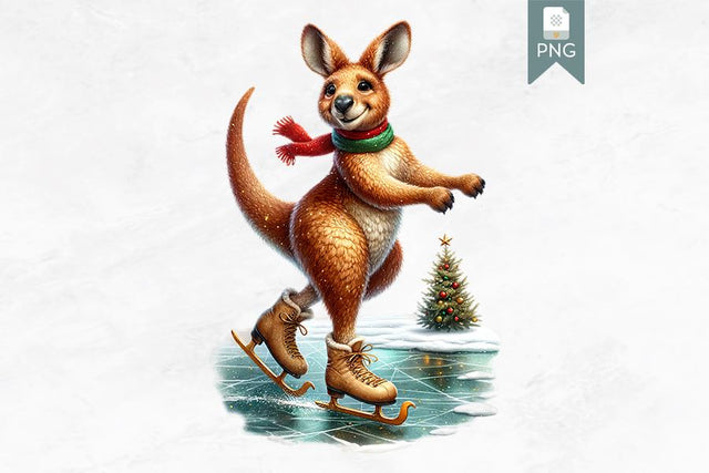Ice Skating Christmas Kangaroo Clipart Sublimation BijouBay 