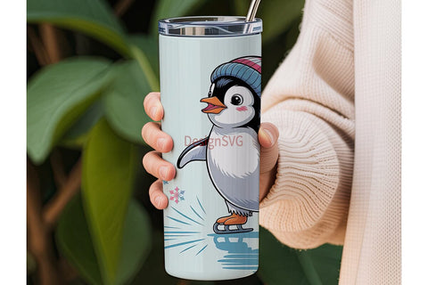 Ice Skating Penguin 20oz Tumbler Wrap Sublimation DesignSVG 
