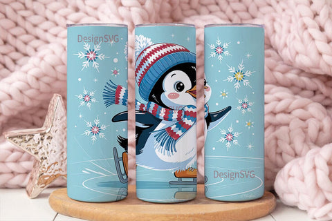 Ice Skating Penguin 20oz Tumbler Wrap Sublimation DesignSVG 