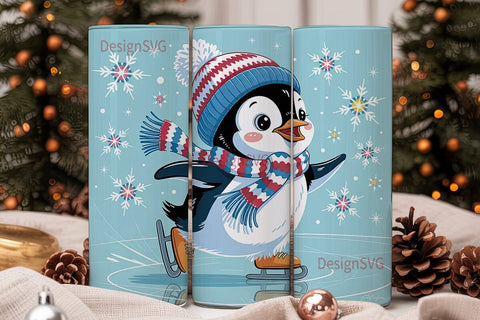 Ice Skating Penguin 20oz Tumbler Wrap Sublimation DesignSVG 