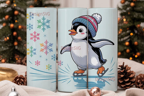 Ice Skating Penguin 20oz Tumbler Wrap Sublimation DesignSVG 