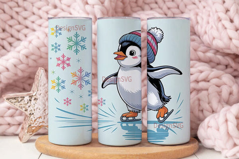 Ice Skating Penguin 20oz Tumbler Wrap Sublimation DesignSVG 