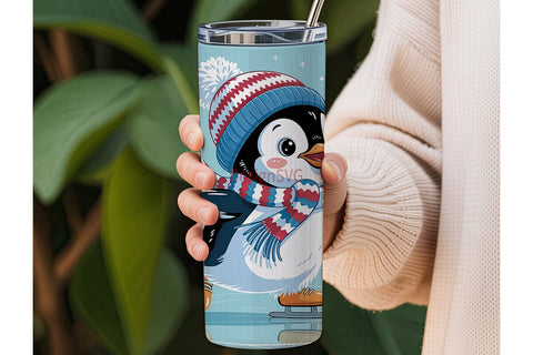 Ice Skating Penguin 20oz Tumbler Wrap Sublimation DesignSVG 