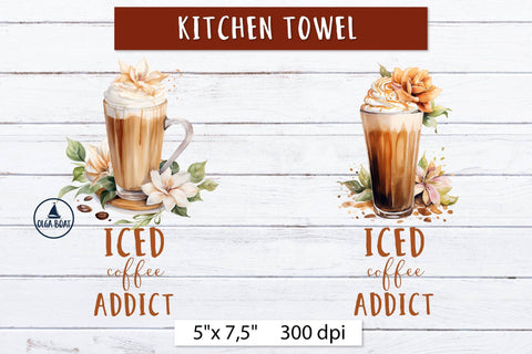 Iced Coffee Addict, Funny kitchen towel sublimation Sublimation Olga Boat Design 