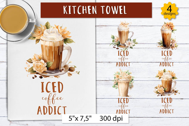 Iced Coffee Addict, Funny kitchen towel sublimation Sublimation Olga Boat Design 