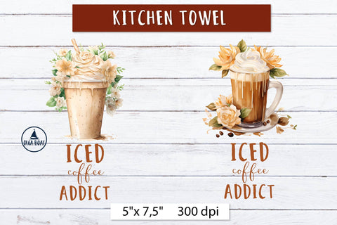 Iced Coffee Addict, Funny kitchen towel sublimation Sublimation Olga Boat Design 