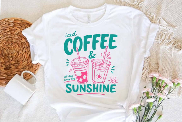 Iced Coffee and Sunshine Shirt, Iced Coffee Shirt, Coffee Lover Gift, Summer Graphic Tee, Summer Vibes Shirt, Coffee TShirt, Comfort Colors SVG FiveStarCrafting 