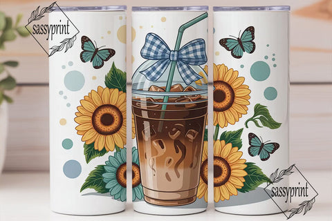 Iced Coffee & Sunflowers 20oz Tumbler Sublimation sassyprint 