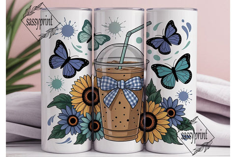 Iced Coffee & Sunflowers 20oz Tumbler Sublimation sassyprint 