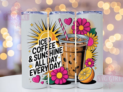 Iced Coffee Sunshine 20oz Tumbler, Sunshine Vacation Wrap, Summer Sublimation Design, Tropical Beach Theme, Coffee Lover Wrap, 20oz Tumbler Design, PNG Tumbler Wrap Sublimation SvggirlplusArt 