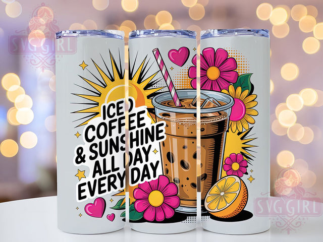Iced Coffee Sunshine 20oz Tumbler, Sunshine Vacation Wrap, Summer Sublimation Design, Tropical Beach Theme, Coffee Lover Wrap, 20oz Tumbler Design, PNG Tumbler Wrap Sublimation SvggirlplusArt 