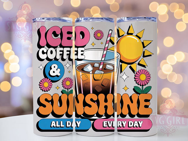 Iced Coffee Sunshine 20oz Tumbler, Sunshine Vacation Wrap, Summer Sublimation Design, Tropical Beach Theme, Coffee Lover Wrap, 20oz Tumbler Design, PNG Tumbler Wrap Sublimation SvggirlplusArt 
