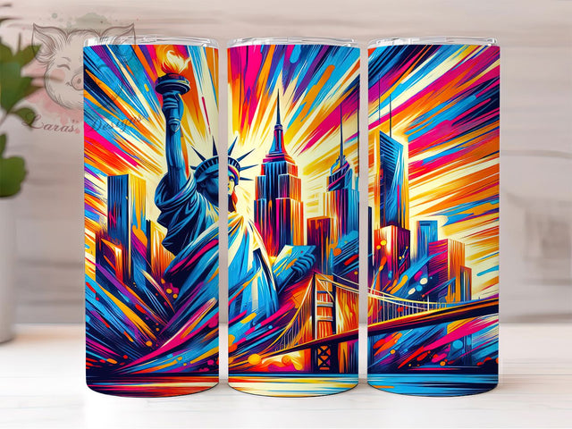 Iconic America Pop Art Tumbler, Popart USA Tumbler Wrap, 4th Of July Sublimation, Patriotic Tumbler Design, Statue Of Liberty Tumbler, USA Travel Tumbler Wrap, Red White Blue Pop Art Sublimation Lara' s Designs 