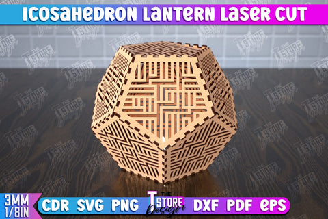 Icosahedron Lantern Bundle | Shadow Lamp | Wooden Pattern | Desktop Lamp | Hanging Lamp | CNC Files SVG The T Store Design 