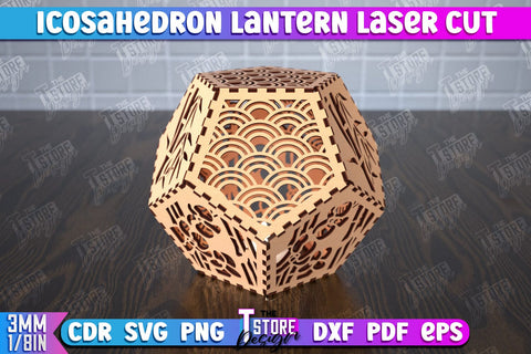 Icosahedron Lantern Bundle | Shadow Lamp | Wooden Pattern | Desktop Lamp | Hanging Lamp | CNC Files SVG The T Store Design 