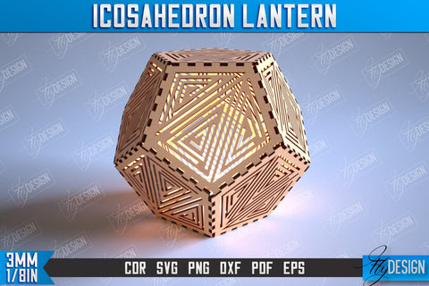 Icosahedron Lantern Laser Cut Bundle, Geometric Modular Lamp, Decorative Lantern SVG, 3d Wooden Lamp SVG Fly Design 