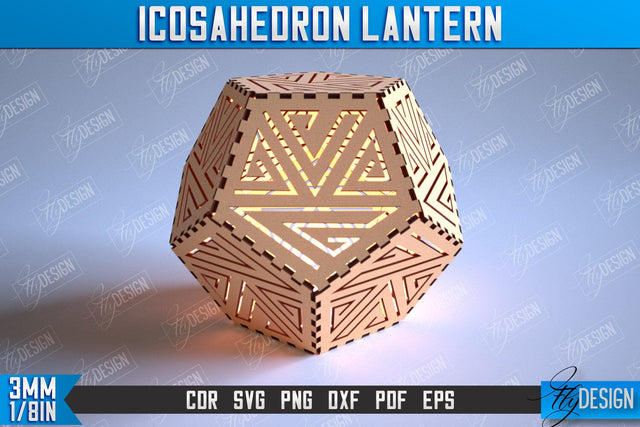 Icosahedron Lantern Laser Cut Design, 3d Geometric Modular Lamp, Decorative Lantern SVG SVG Fly Design 