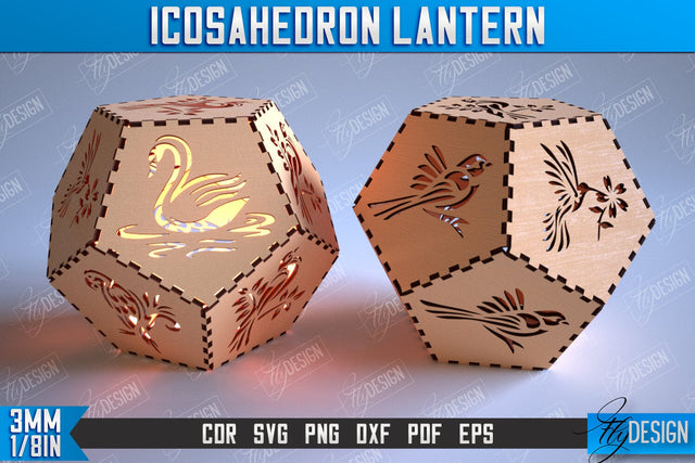 Icosahedron Lantern Laser Cut Design, 3d Geometric Modular Lamp, Decorative Lantern SVG SVG Fly Design 