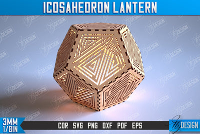 Icosahedron Lantern Laser Cut Design, 3d Geometric Modular Lamp, Decorative Lantern SVG SVG Fly Design 