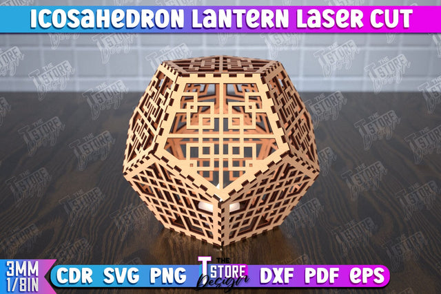 Icosahedron Lantern | Shadow Lamp | Wooden Pattern | Desktop Lamp | Hanging Lamp | CNC File SVG The T Store Design 