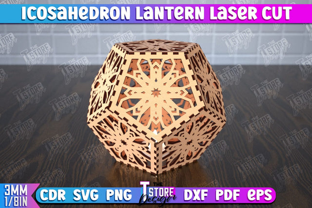Icosahedron Lantern | Shadow Lamp | Wooden Pattern | Desktop Lamp | Hanging Lamp | CNC File SVG The T Store Design 