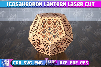 Icosahedron Lantern | Shadow Lamp | Wooden Pattern | Desktop Lamp | Hanging Lamp | CNC File SVG The T Store Design 