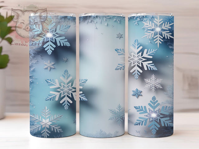 Icy Blue Winter Snowflake Tumbler, Icy Blue Ombre Sublimation Design, Festive Snowflake Art, 20oz Holiday Tumbler, Whimsical Winter Mug, Stylish Blue Cup, Cozy Snowflake Wrap Sublimation Lara' s Designs 
