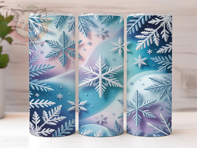Icy Blue Winter Snowflake Tumbler, Icy Blue Ombre Sublimation Design, Festive Snowflake Art, 20oz Holiday Tumbler, Whimsical Winter Mug, Stylish Blue Cup, Cozy Snowflake Wrap Sublimation Lara' s Designs 