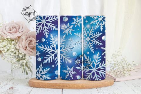 Icy Blue Winter Snowflakes Tumbler Wrap Sublimation sassyprint 
