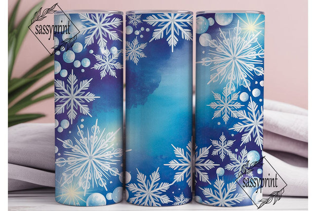 Icy Blue Winter Snowflakes Tumbler Wrap Sublimation sassyprint 