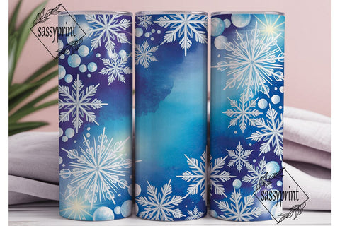 Icy Blue Winter Snowflakes Tumbler Wrap Sublimation sassyprint 