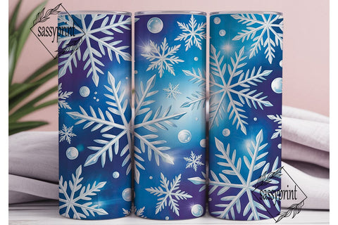 Icy Blue Winter Snowflakes Tumbler Wrap Sublimation sassyprint 