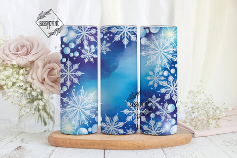 Icy Blue Winter Snowflakes Tumbler Wrap Sublimation sassyprint 