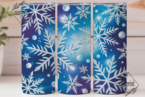 Icy Blue Winter Snowflakes Tumbler Wrap Sublimation sassyprint 