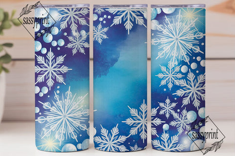 Icy Blue Winter Snowflakes Tumbler Wrap Sublimation sassyprint 