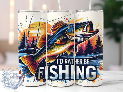 I'd Rather Be Fishing Bass 20oz Skinny Tumbler, Fishing Tumbler Png, Straight & Tapered Tumbler Wrap, Instant Digital Download Sublimation ToriDesigns 