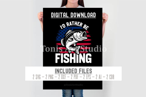 I'd Rather Be Fishing SVG | Bass Fish Flag Design SVG TonisArtStudio 