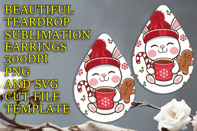 ideal for crafting, High-resolution teardrop earrings file, Christmas Sublimation HoodArtCraft 
