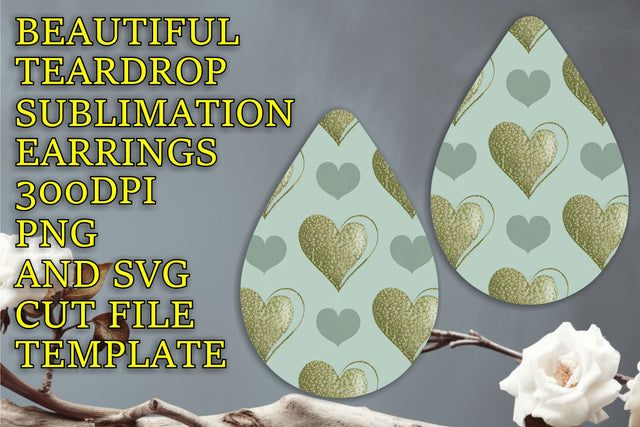 ideal for crafting, High-resolution teardrop earrings file, Heart Sublimation HoodArtCraft 