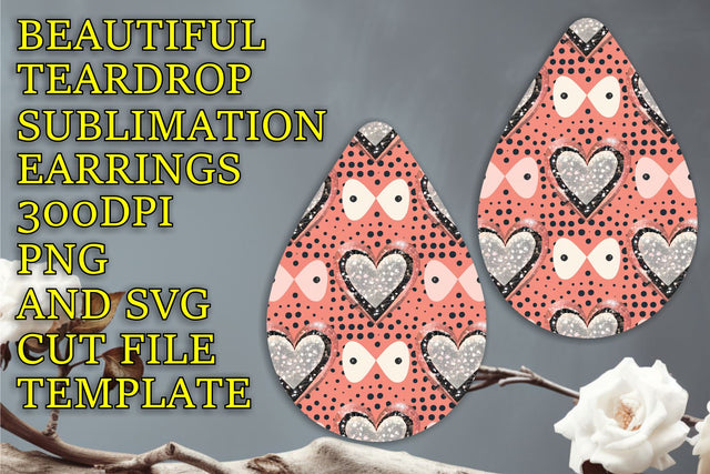 ideal for DIY projects, Trendy teardrop earrings PNG, Heart Sublimation HoodArtCraft 