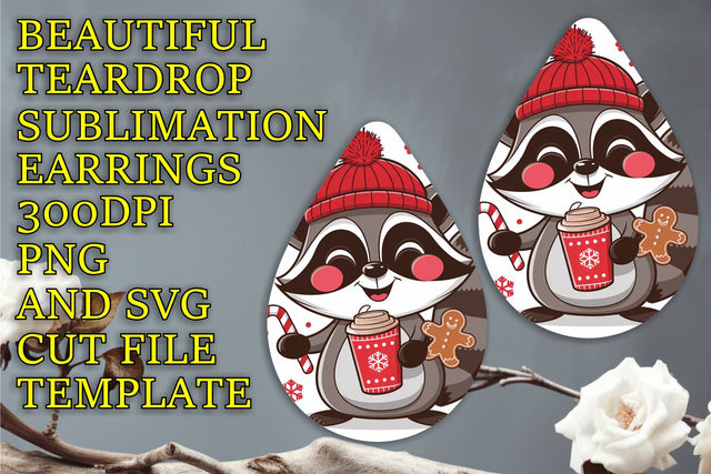 ideal for printing, Creative teardrop earrings template, Christmas Sublimation HoodArtCraft 