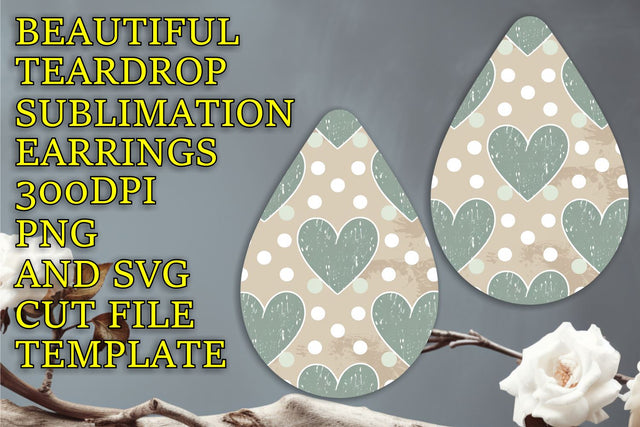 ideal for printing, Creative teardrop earrings template, Heart Sublimation HoodArtCraft 