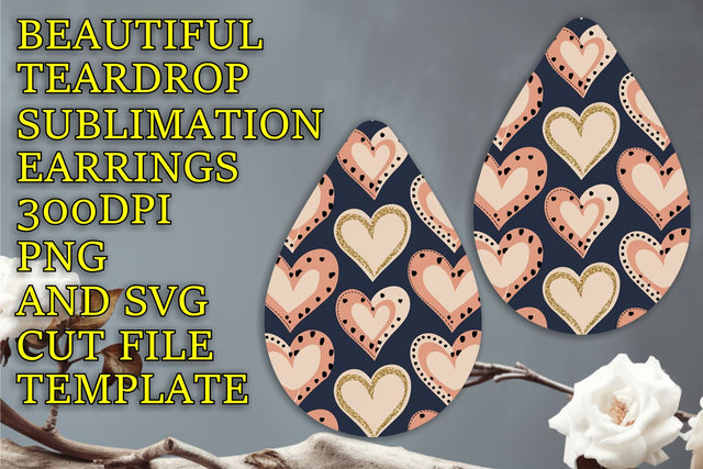 ideal for sublimation, Stylish teardrop earrings design, Heart Sublimation HoodArtCraft 