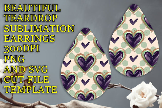 ideal for your projects, Elegant teardrop earrings file, Heart Sublimation HoodArtCraft 