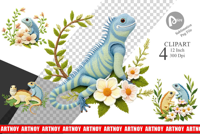 Iguana Embroidery Clipart Sublimation artnoy 