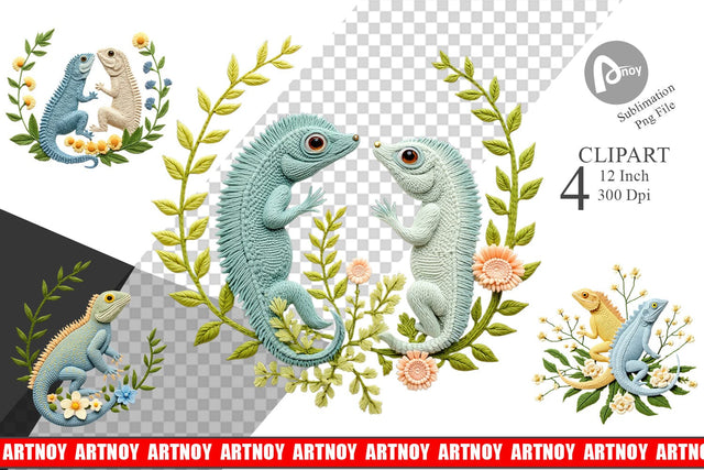 Iguana Embroidery Clipart Sublimation artnoy 